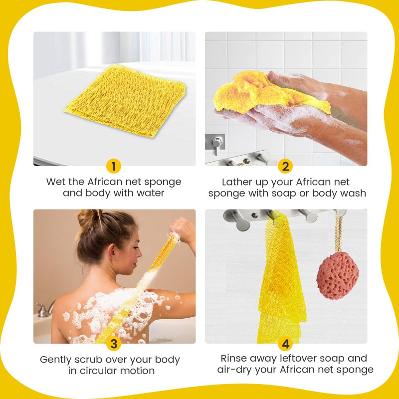 ZOCY African Net Sponge, Authentic Exfoliating Body Scrubber for Bath and Shower, Multiple Textures with Gentle Deep Exfoliating and Rich Lather for All Skins (Yellow) - Image 5